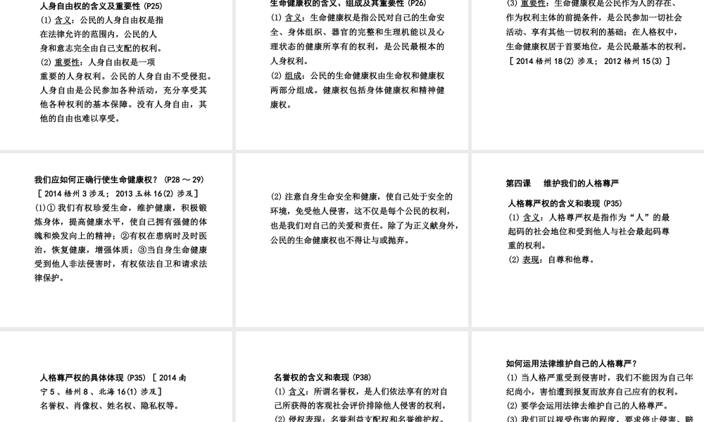 【中考面对面】广西2015届中考政治总复习 第一部分 教材知识梳理 八下 第二单元 我们的人身权利课件（教材知识导航+中考考点精讲+备考试题精编） 新人教版