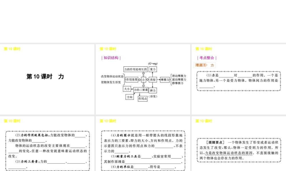 《中考复习方案》九年级科学 第10课时力课件 浙教版