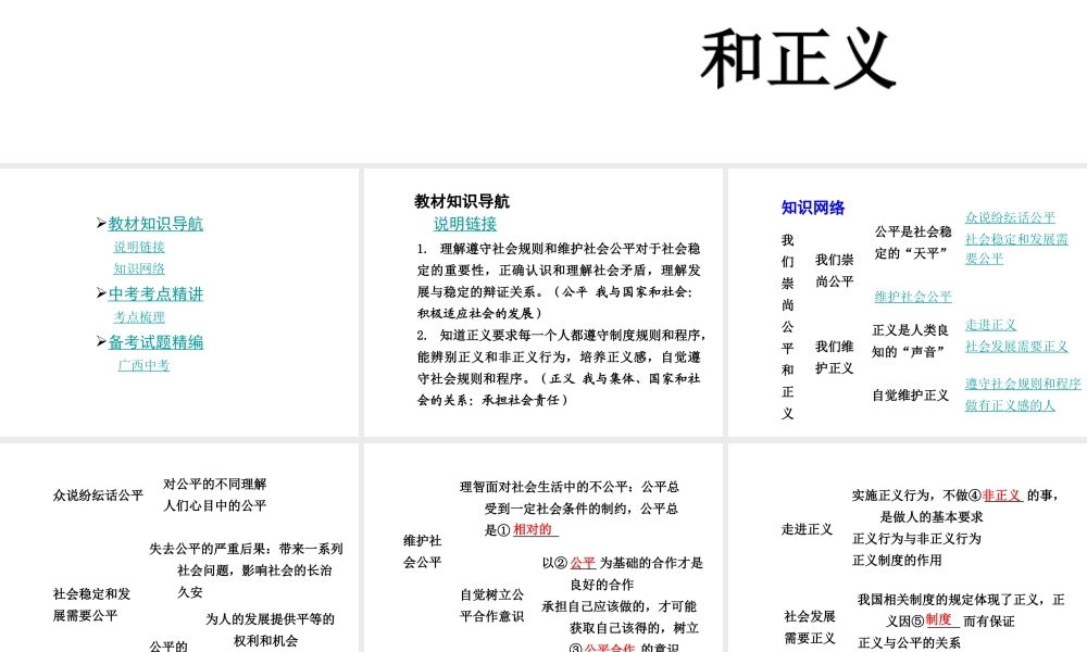 【中考面对面】广西2015届中考政治总复习 第一部分 教材知识梳理 八下 第四单元 我们崇尚公平和正义课件（教材知识导航+中考考点精讲+备考试题精编） 新人教版