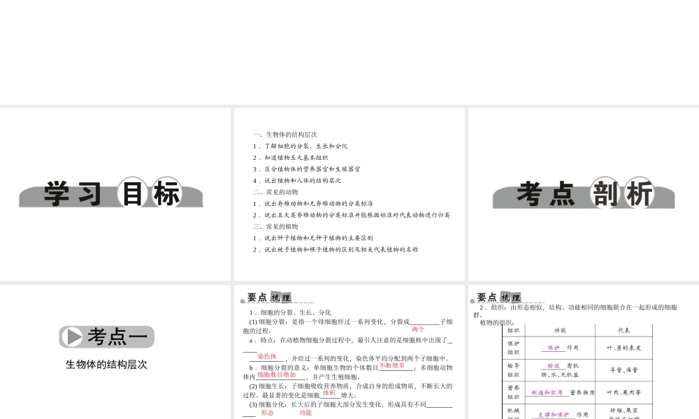 【中考面对面】浙江省2015中考科学总复习 第1讲 生物结构层次与分类课件