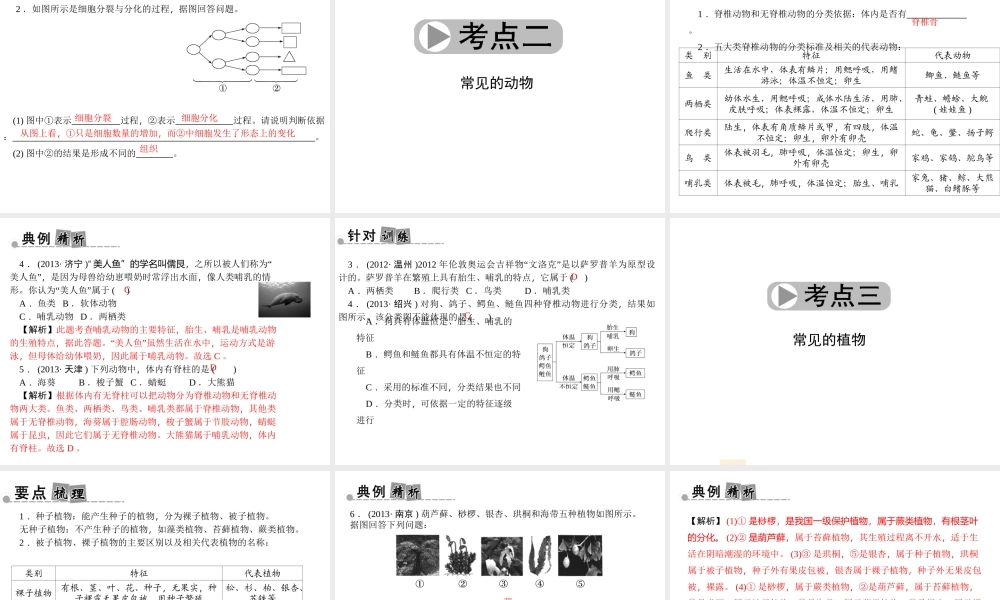 【中考面对面】浙江省2015中考科学总复习 第1讲 生物结构层次与分类课件