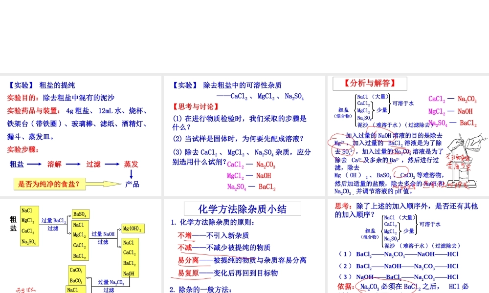 【冲刺中考】2013中考化学难点突破专题22 粗盐的提纯课件