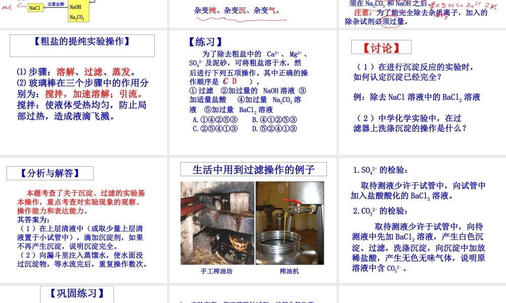 【冲刺中考】2013中考化学难点突破专题22 粗盐的提纯课件