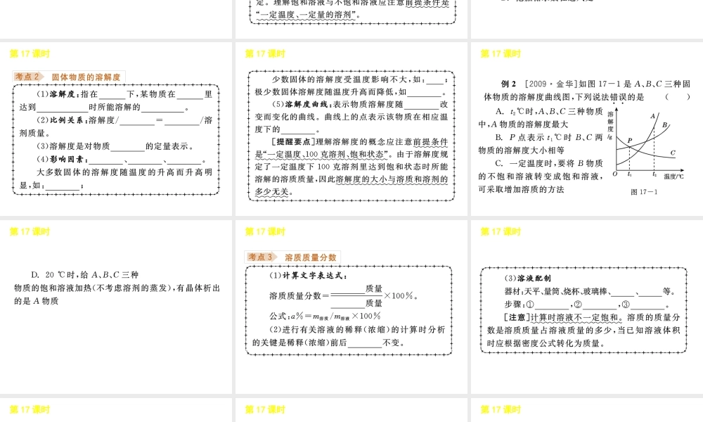 《中考复习方案》九年级科学 第17课时溶 液 (1)课件 浙教版