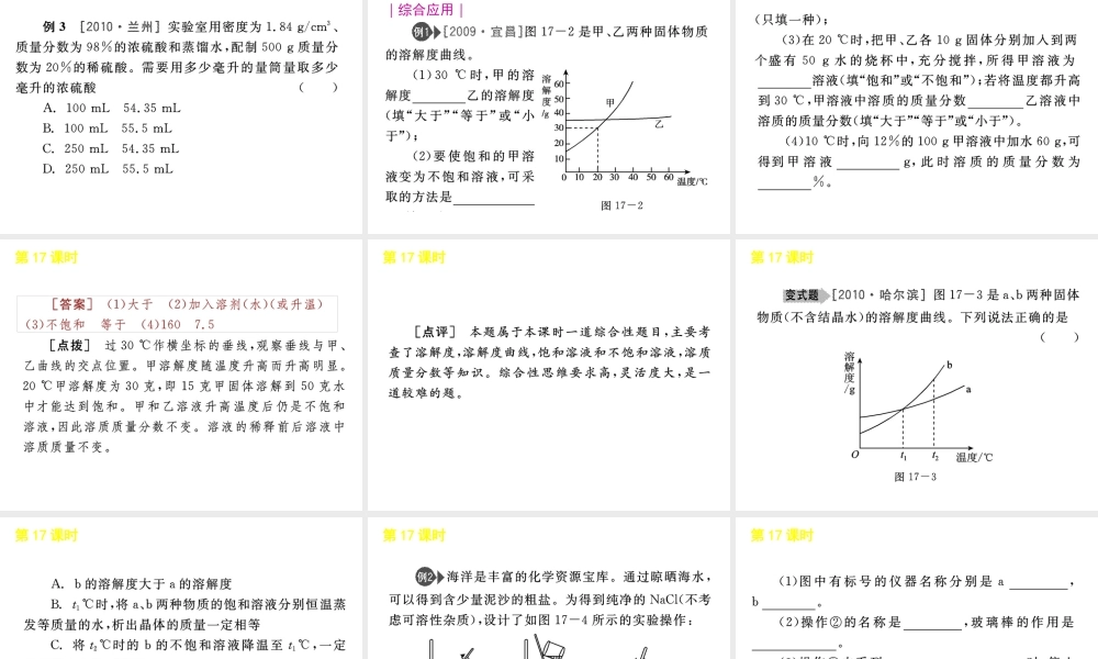 《中考复习方案》九年级科学 第17课时溶 液 (1)课件 浙教版