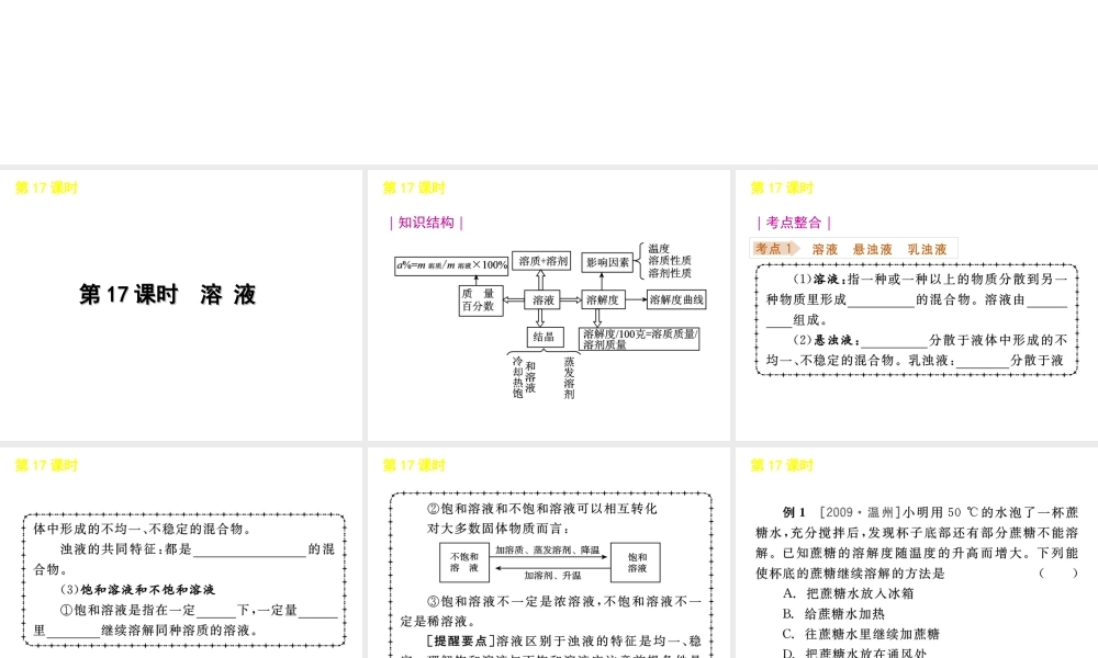 《中考复习方案》九年级科学 第17课时溶 液课件 浙教版