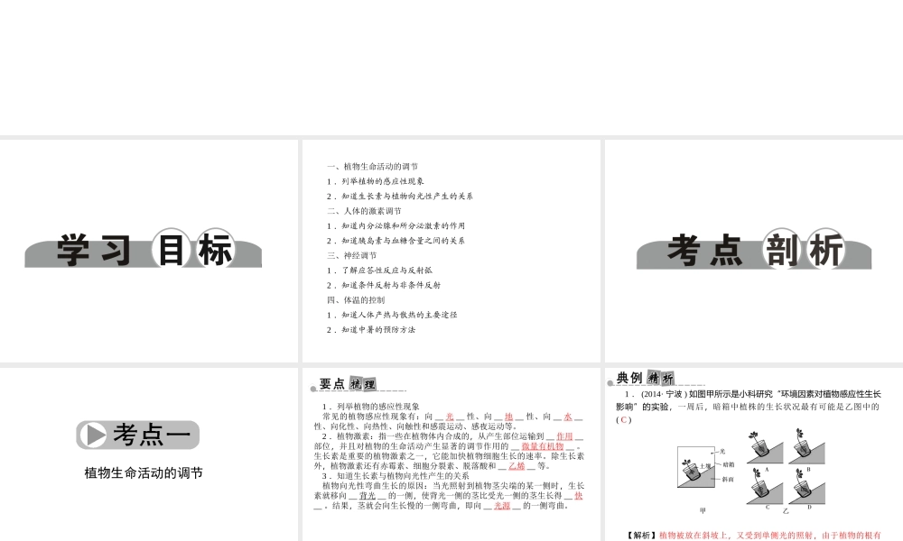 【中考面对面】浙江省2015中考科学总复习 第7讲 生命活动的调节课件