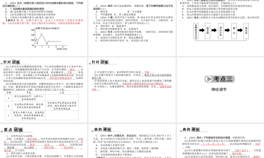 【中考面对面】浙江省2015中考科学总复习 第7讲 生命活动的调节课件