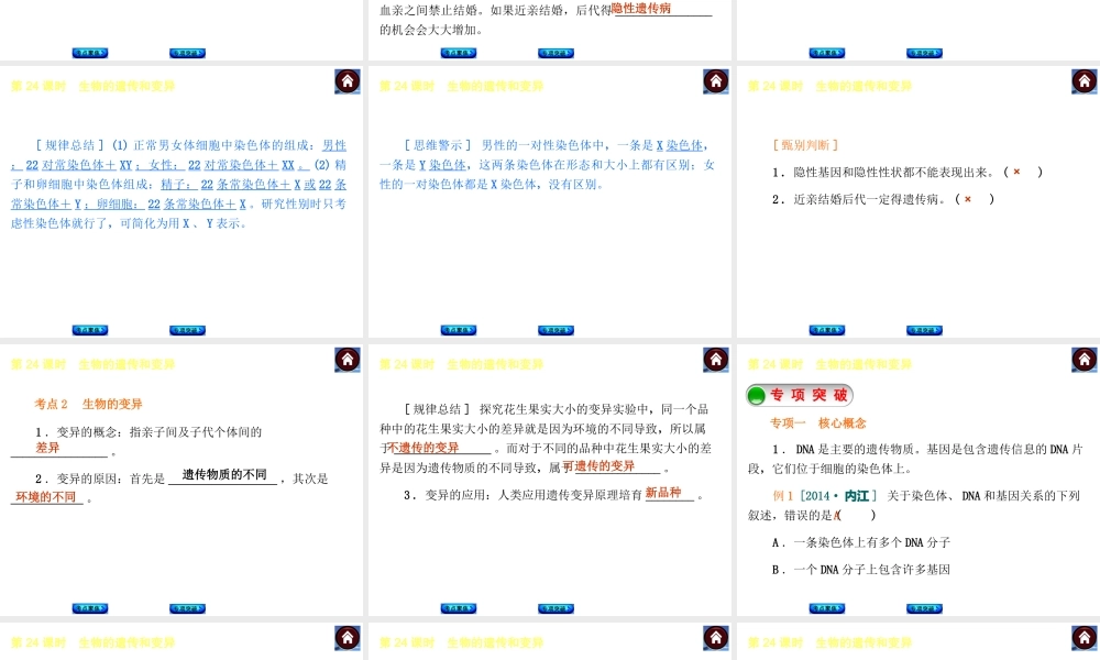 【中考复习方案】2015中考生物总复习 第24课时 生物的遗传和变异课件（考点聚焦+归类探究+回归教材）