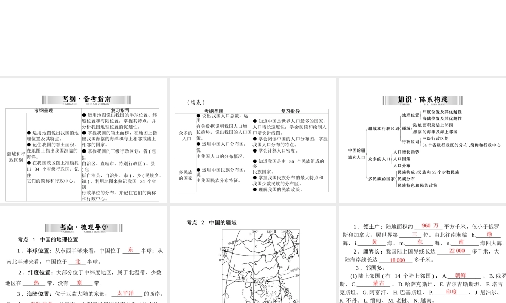 【南方新中考】（梅州）2015中考地理 第二部分 专题三 中国的疆域和人口复习课件