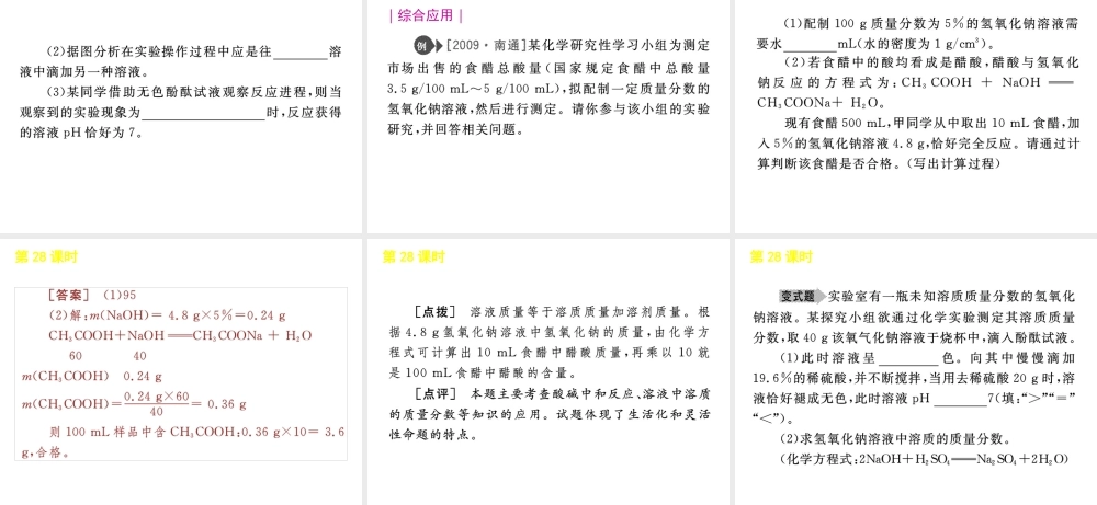 《中考复习方案》九年级科学 第28课时酸与碱课件 浙教版