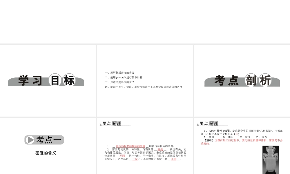 【中考面对面】浙江省2015中考科学总复习 第12讲 密度课件