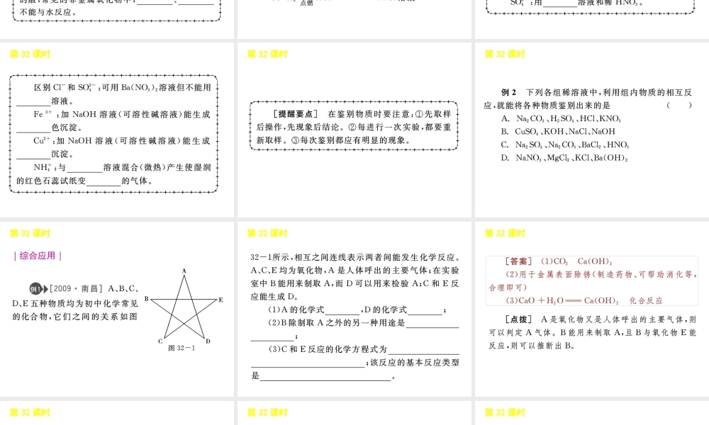 《中考复习方案》九年级科学 第32课时物质的转化规律课件 浙教版