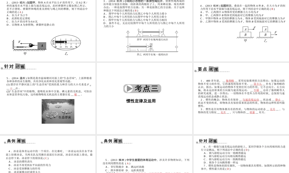 【中考面对面】浙江省2015中考科学总复习 第14讲 二力平衡的分析与运用课件