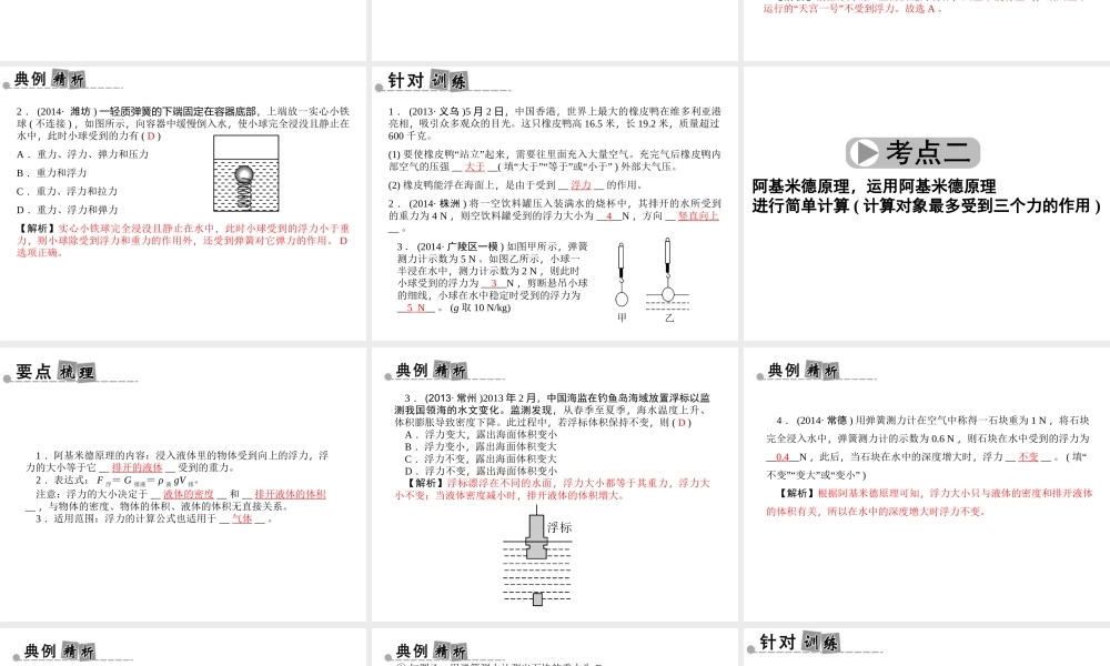 【中考面对面】浙江省2015中考科学总复习 第16讲 浮力课件