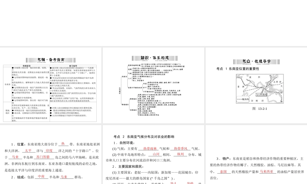 【南方新中考】（梅州）2015中考地理 第三部分 专题十三 第2讲 认识地区(东南亚、极地地区)复习课件