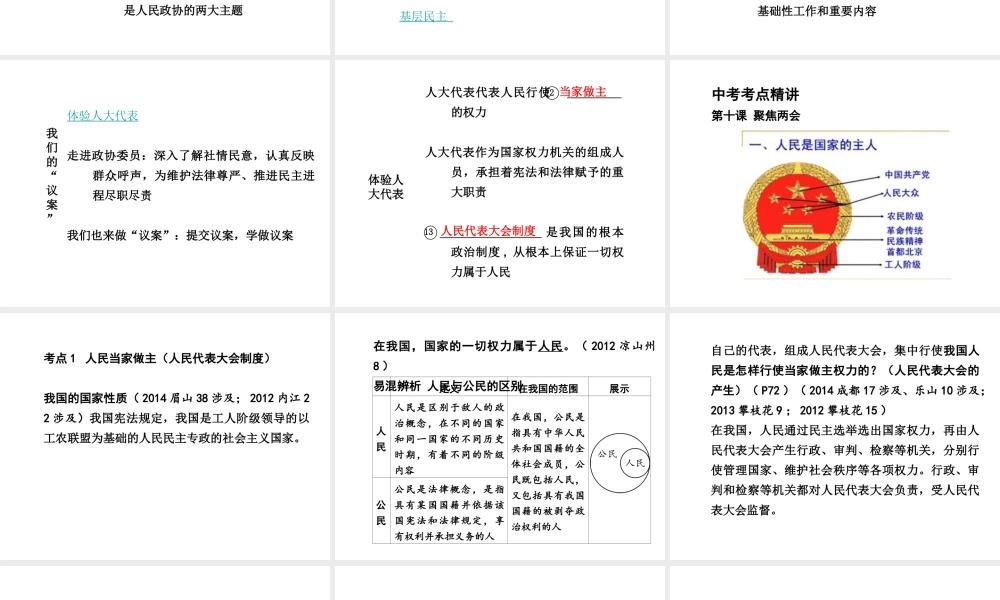 【中考试题研究】四川省2015届中考政治总复习 课时6 聚焦两会 神圣的一票 我们的议案课件
