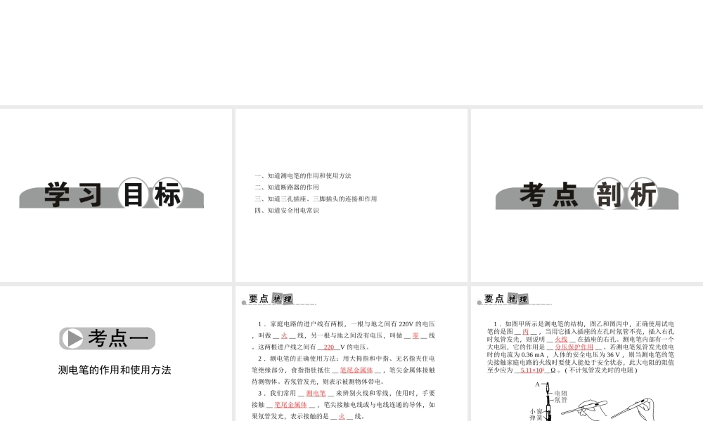 【中考面对面】浙江省2015中考科学总复习 第22讲 家庭电路课件