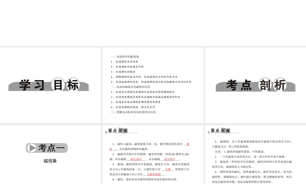 【中考面对面】浙江省2015中考科学总复习 第23讲 电和磁课件