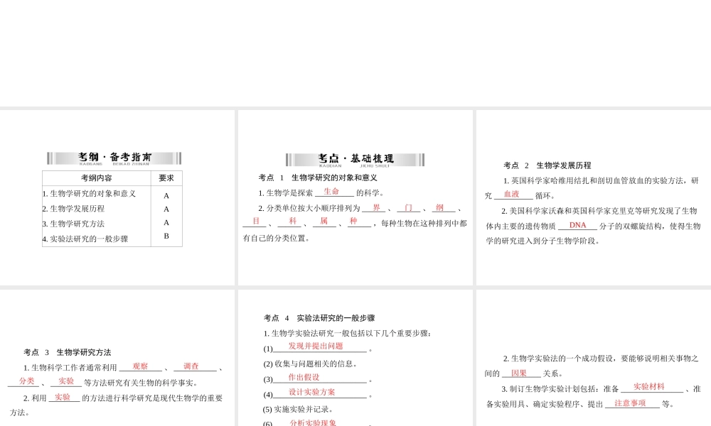 【南方新中考】（梅州）2015中考生物 第一部分 第1单元 第二讲 探索生命复习课件