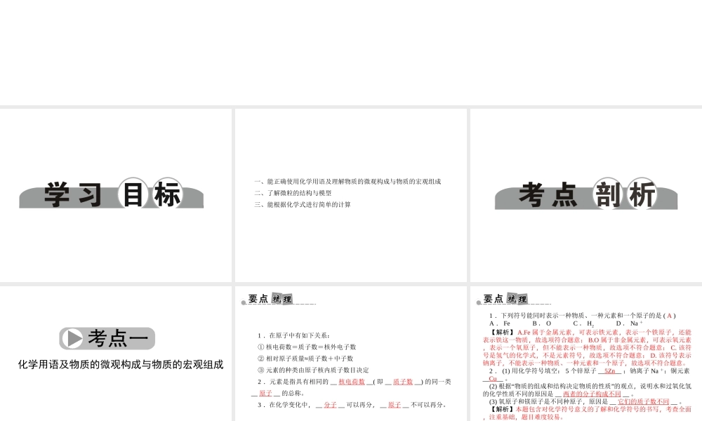 【中考面对面】浙江省2015中考科学总复习 第24讲 物质的结构和符号课件