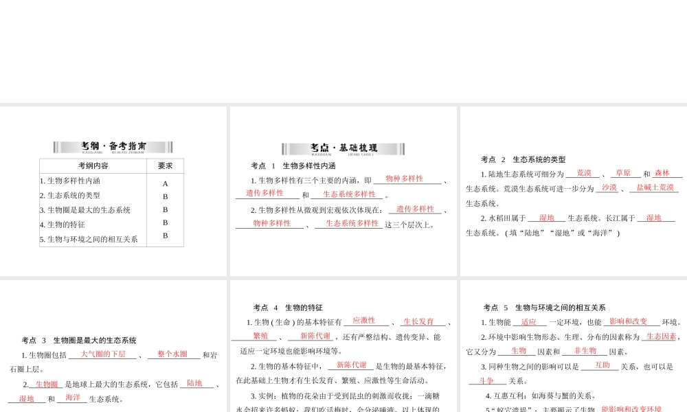 【南方新中考】（梅州）2015中考生物 第一部分 第1单元 第一讲 生命的世界复习课件