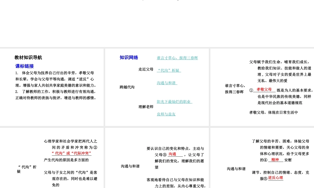 【中考试题研究】四川省2015届中考政治总复习 课时14 跨越代沟课件