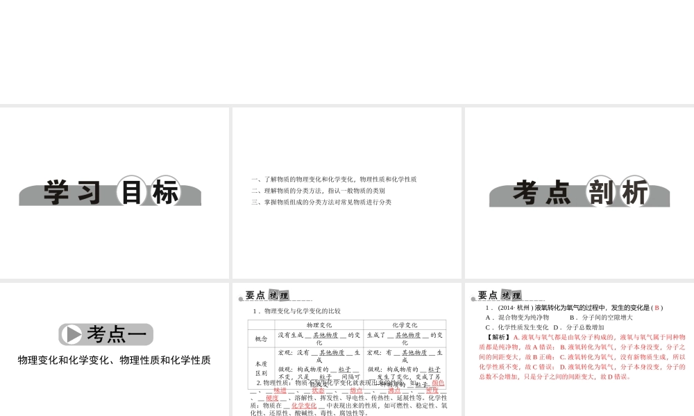 【中考面对面】浙江省2015中考科学总复习 第25讲 物质的分类、变化和性质课件
