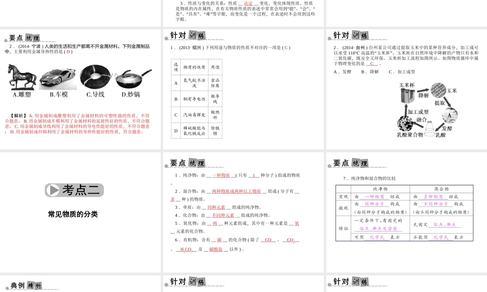 【中考面对面】浙江省2015中考科学总复习 第25讲 物质的分类、变化和性质课件