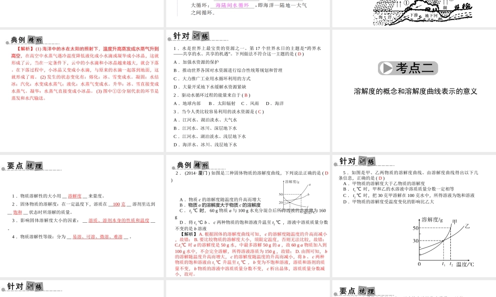 【中考面对面】浙江省2015中考科学总复习 第26讲 水和溶液课件