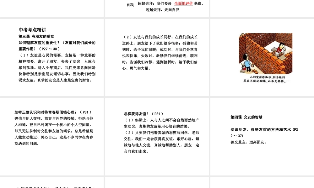 【中考试题研究】四川省2015届中考政治总复习 课时15 友谊的天空 走自己的路课件