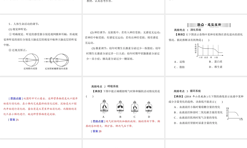 【南方新中考】（南粤专用）2015中考生物 第二部分 高频考题 专题三 人体的生理活动复习课件
