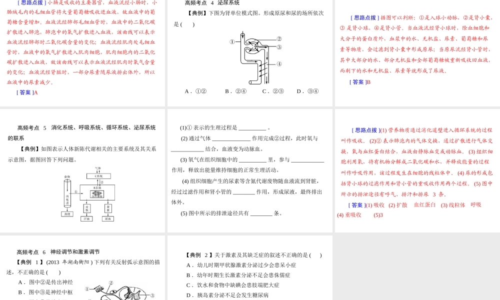【南方新中考】（南粤专用）2015中考生物 第二部分 高频考题 专题三 人体的生理活动复习课件