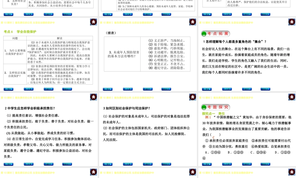 【中考复习方案】2015中考政治总复习 第10课时 做负责任的公民+生活在法律的保护中课件（考点聚焦+考点拓展+考题探究+解题指导）