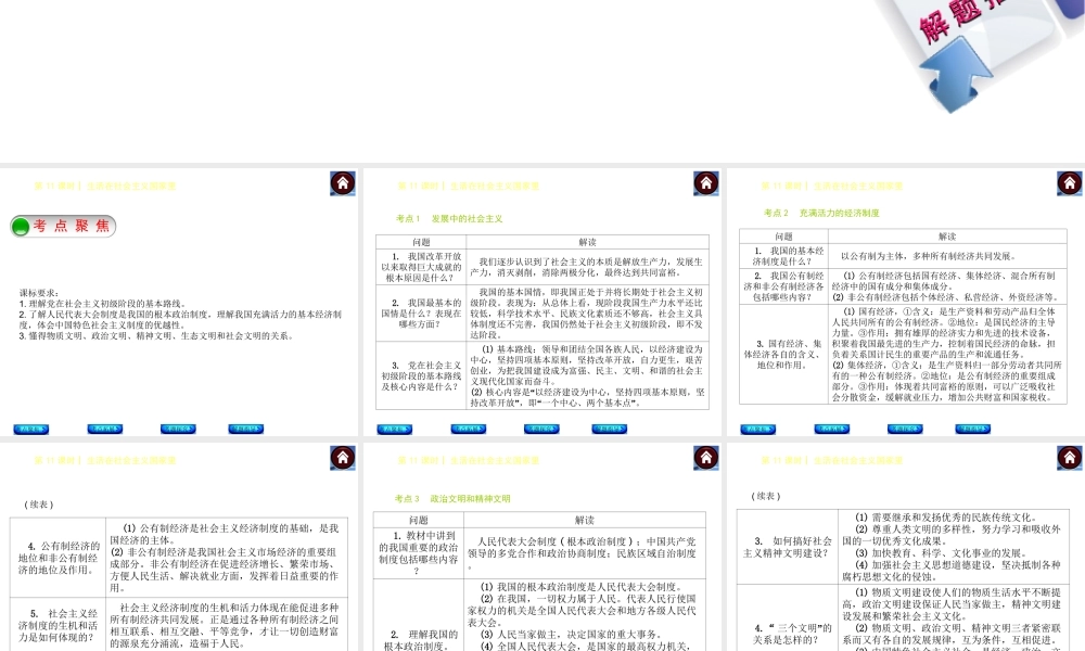 【中考复习方案】2015中考政治总复习 第11课时 生活在社会主义国家里课件（考点聚焦+考点拓展+考题探究+解题指导）