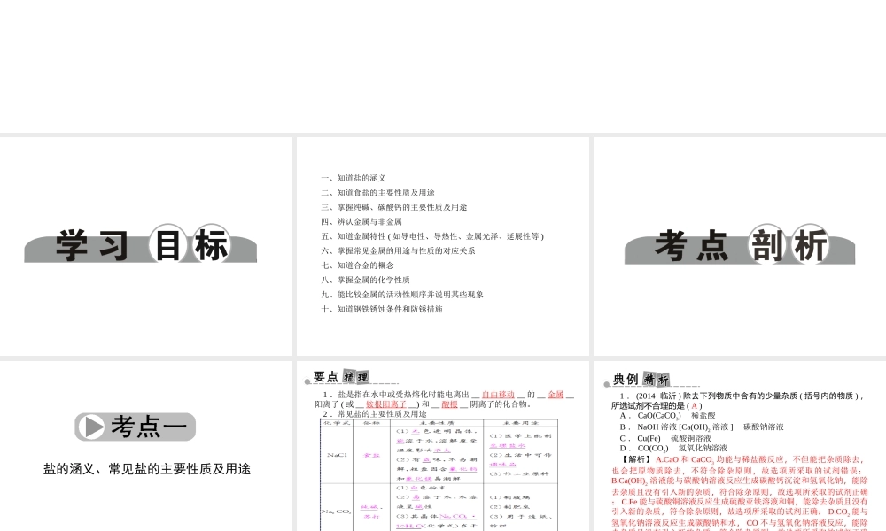 【中考面对面】浙江省2015中考科学总复习 第31讲 盐和金属课件