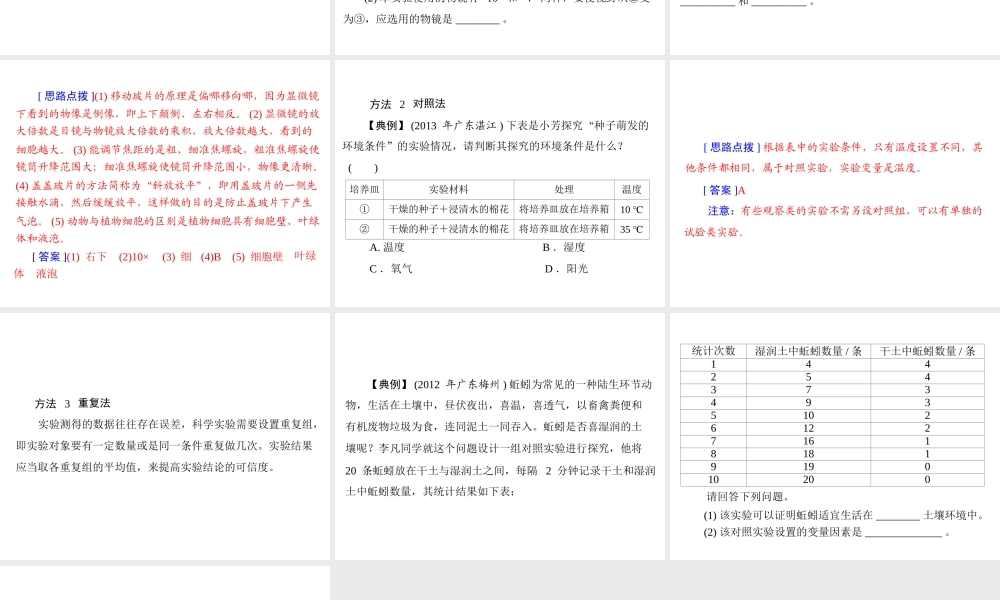 【南方新中考】（南粤专用）2015中考生物 第二部分 特色考题 专题二 突破实验题型复习课件
