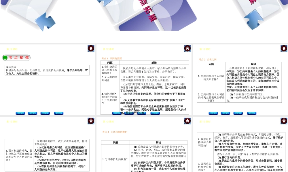 【中考复习方案】2015中考政治总复习 第12课时 公共利益课件 教科版