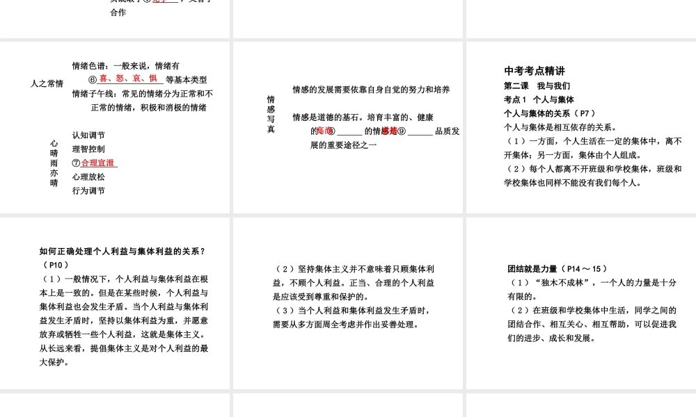 【中考试题研究】四川省2015届中考政治总复习 课时23 共同的责任 情感世界课件