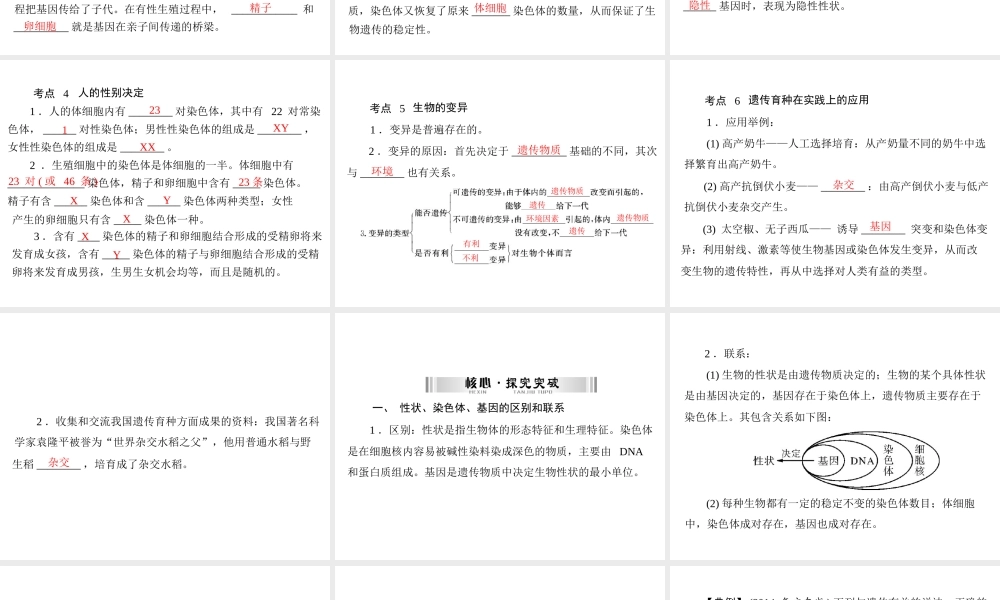 【南方新中考】（南粤专用）2015中考生物 第一部分 第六章 第二讲 生物的遗传与变异复习课件