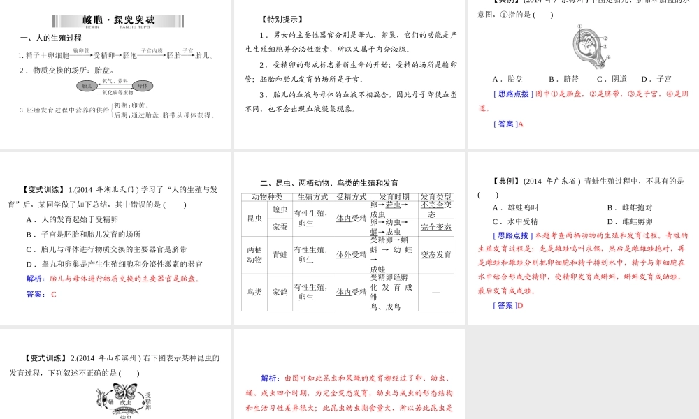 【南方新中考】（南粤专用）2015中考生物 第一部分 第六章 第一讲 生物的生殖和发育复习课件