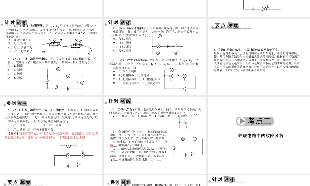 【中考面对面】浙江省2015中考科学总复习 第40讲 电学故障分析与检测专题课件
