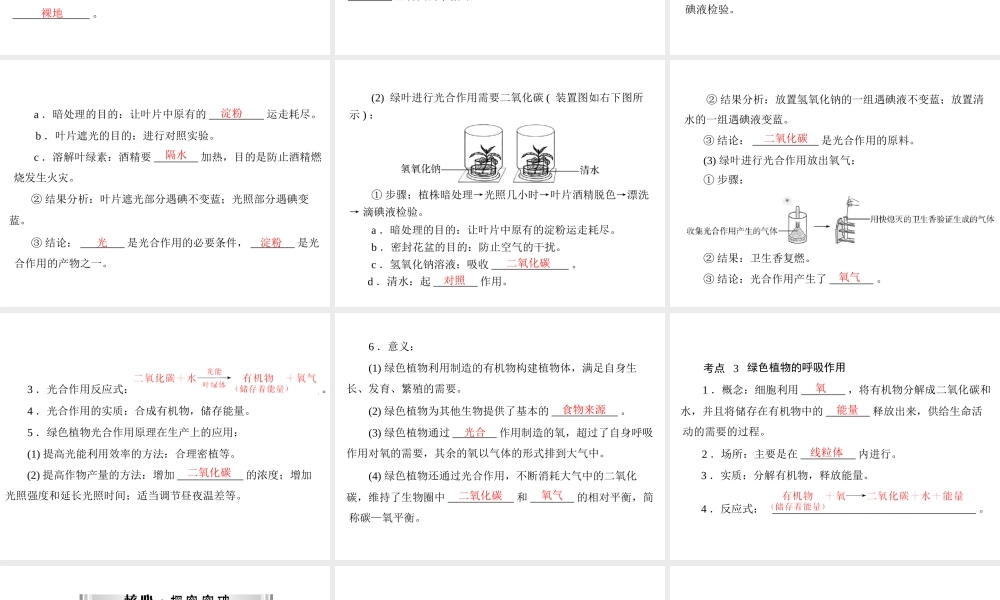 【南方新中考】（南粤专用）2015中考生物 第一部分 第三章 第二讲 绿色植物的作用复习课件