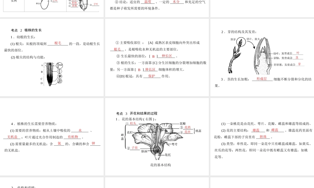 【南方新中考】（南粤专用）2015中考生物 第一部分 第三章 第一讲 被子植物的一生复习课件