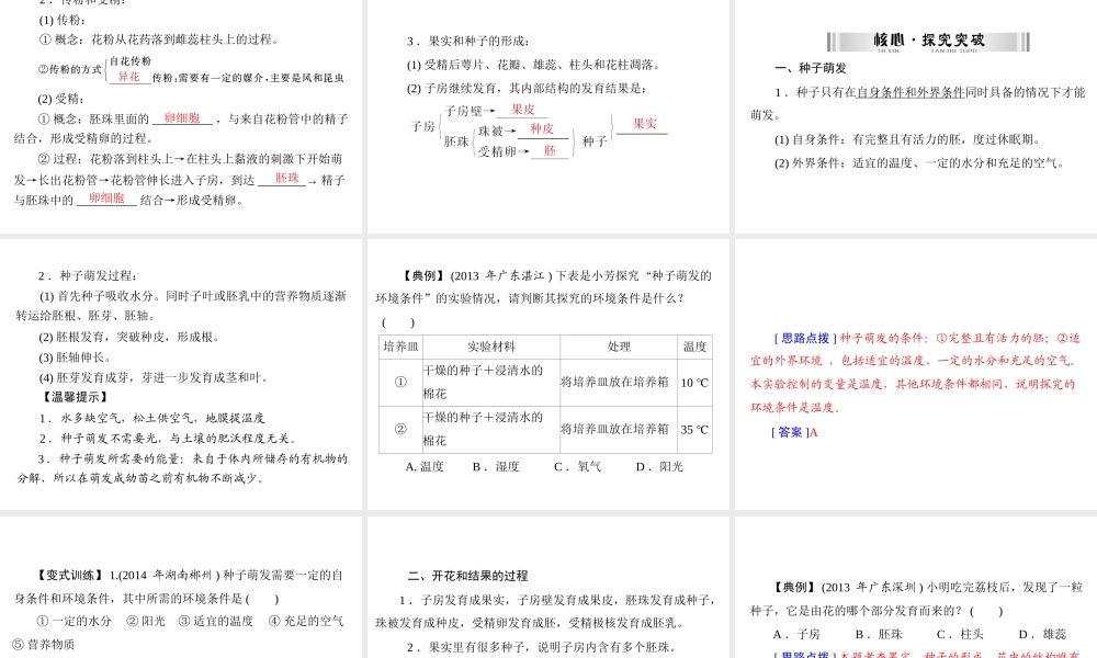 【南方新中考】（南粤专用）2015中考生物 第一部分 第三章 第一讲 被子植物的一生复习课件