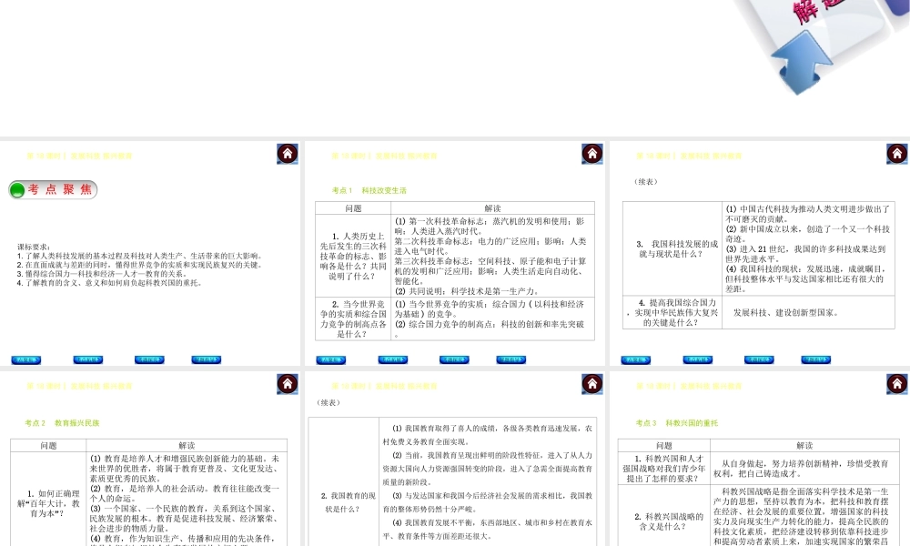 【中考复习方案】2015中考政治总复习 第18课时 发展科技 振兴教育课件（考点聚焦+考点拓展+考题探究+解题指导）