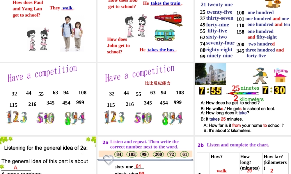 Unit 3 How do you get to school第2课时Section A（1a-2e）