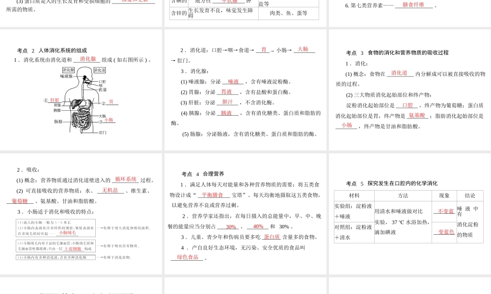 【南方新中考】（南粤专用）2015中考生物 第一部分 第四章 第一讲 人体的营养复习课件