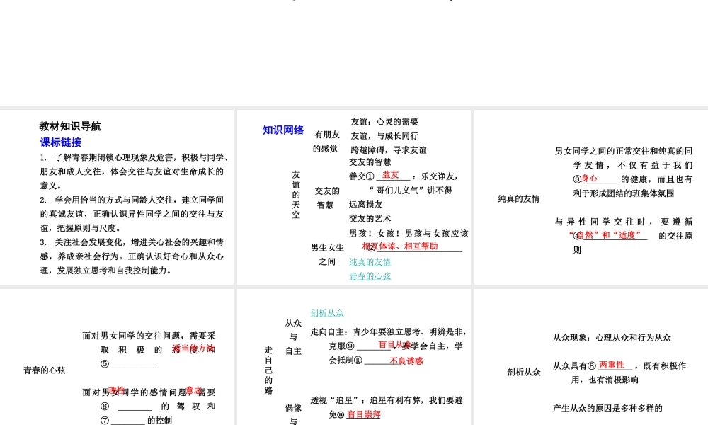 【中考试题研究】四川省2015届中考总复习 课时15 友谊的天空 走自己的路课件