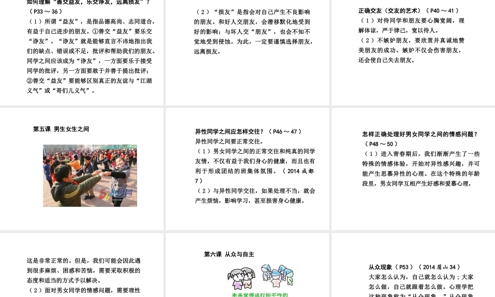 【中考试题研究】四川省2015届中考总复习 课时15 友谊的天空 走自己的路课件